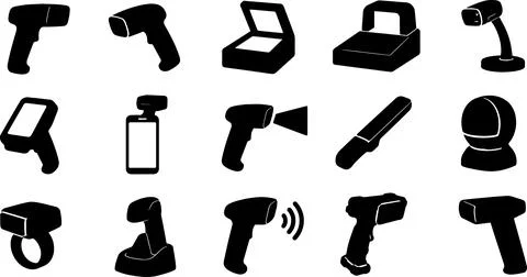 Barcodes scanners black silhouettes collection for inventory management and.. Stock Illustration