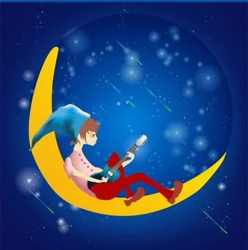 Bard on the moon, Stock Illustration