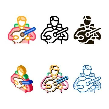 Bard playing on guitar icon edition vector outline Stock Illustration