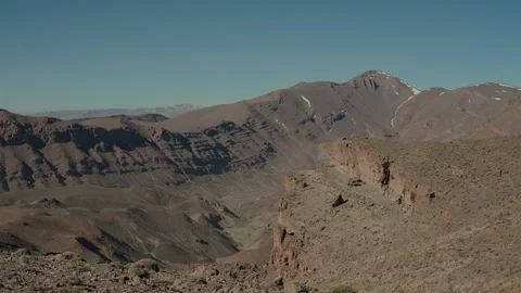 Bare Atlas Mountain Ridges With Snow Patches Above a Deep Valley Morocco Stock Footage 340595977