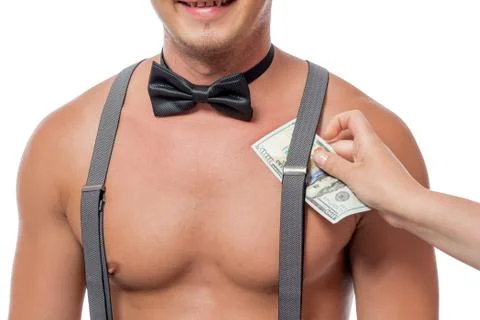 Bare breasts a stripper close-up and gratuities Stock Photos