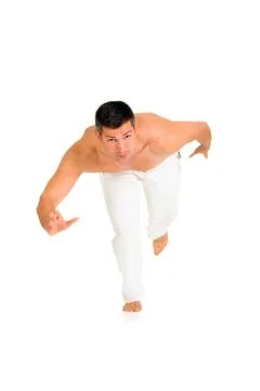 Bare-chested man on starting grid Stock Photos
