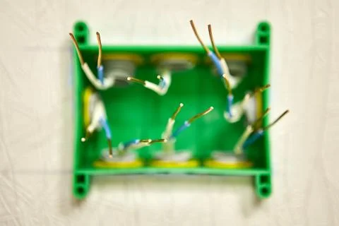 Bare copper wires in a junction box. Fotos de archivo