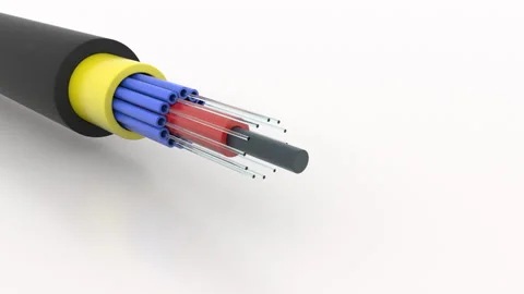 The bare end of a fiber optic cable on a white background. Close-up. Seamless Stock Footage 128797868