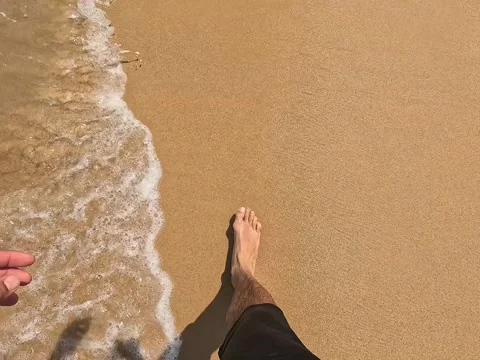 Bare Feet Walking on Wet Beach Sand at the Seashore Stock Footage 319767071