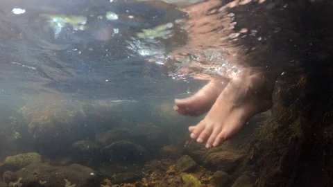 Bare foot soak in the waterfall. Stock Footage 99402019