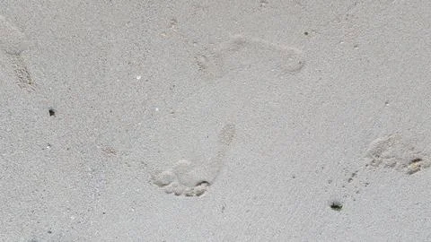 Bare footprints crossing soft sand on a quiet tropical beach Stock Photos