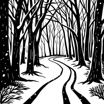 Bare Forest Path with Soft Snow Outlines Stock Illustration