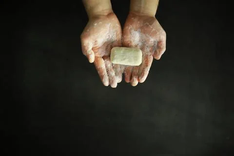 Bare hands in soapy foam. Hand hygiene. Wash your hands. Disinfection with .. Stock Photos
