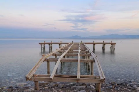 Bare sea pier on the beach of datca, Turkey. Stock Photos