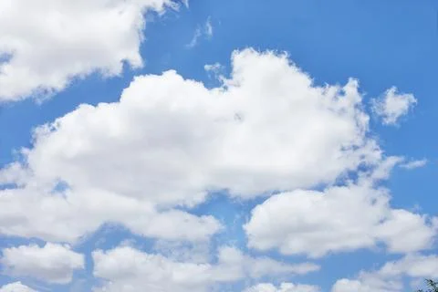 Bare sky texture with clouds and greenery below background Stock Photos