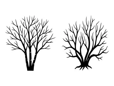 Bare tree and bush silhouette vector illustration set for nature design 스톡 일러스트