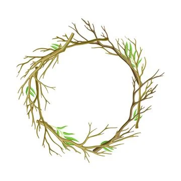 Bare Tree Branch Entangled in Round Wreath Vector Illustration Stockillustratie