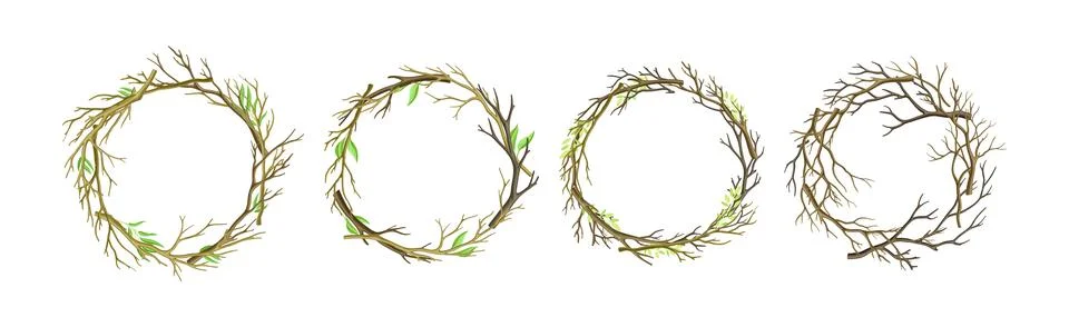Bare Tree Branch Entangled in Wreath Vector Set Stock Illustration