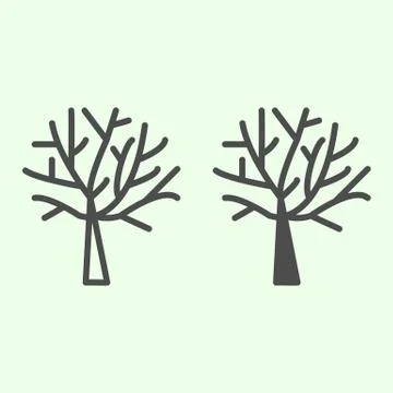 Bare tree line and solid icon. Halloween dead leafless plant outline style 库存插图