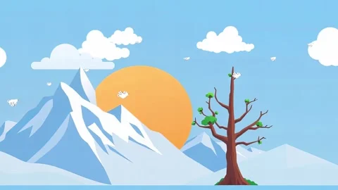 Bare Tree Mountain Vista: Snow-Capped Peaks Dominate the Horizon Under a Cloudy Stock Footage 307978647