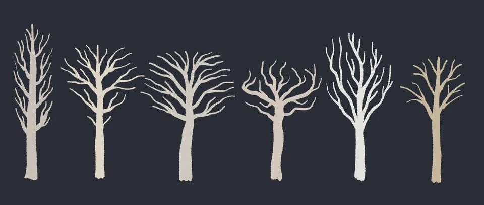 Bare tree shape set - vector tree silhouette illustration collection. Stock Illustration