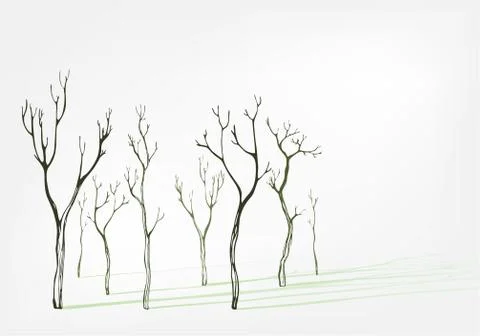 Bare trees stylish vector background set shadow Stock Illustration