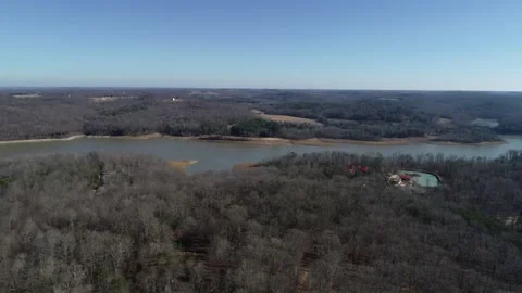 Bare Wiinter Trees and River Rural Kentucky in Winter Drone View Stock Footage 142782333