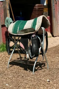 Bareback saddle on a stand Stock Photos