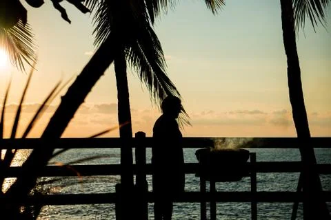 Barebeque at the beach for sunset Stock Photos