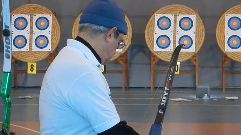 Barebow archer makes a winning shot Stock Footage 103425526