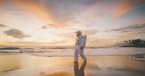 Barefoot beach astronaut Stock Footage 127676851
