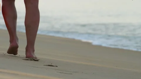 Barefoot beach walking Stock Footage 334340081