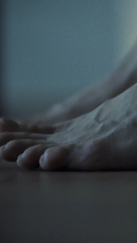 Barefoot a man rises from the couch his toes gently touching the smooth wood Vídeos de archivo 331535786