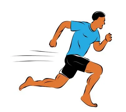 Barefoot man runner, simple vector colorful hand draw outline sketch, isola.. 스톡 일러스트