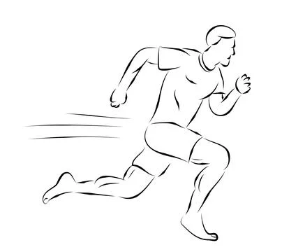 Barefoot man runner, simple vector hand draw outline sketch, isolated on whit 스톡 일러스트