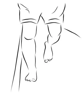 Barefoot man runner, simple vector hand draw outline sketch, isolated on whit Illustrazione stock