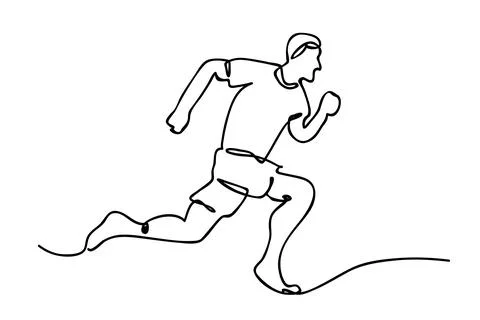 Barefoot man runner, simple vector one liner hand draw outline sketchbarefoot Stock Illustration