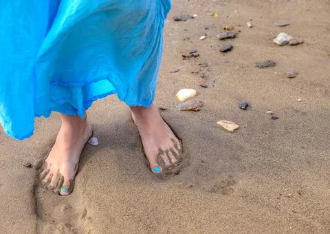 Barefoot in the sand on the beach. Foto stock