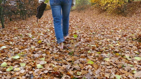 Barefoot through the leaves Stock Footage 56734288