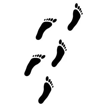 Barefoot tracking vector design, Human footprints walking path, Black sole pr Ilustração Stock