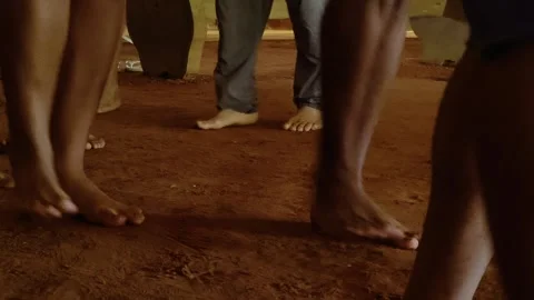 Barefoot traditional dance steps on earthen floor in Chapada dos Veadeiros Stock Footage 340277392