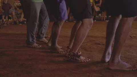 Barefoot traditional group dance with ankle rattles in Chapada dos Veadeiros Stock Footage 340277429