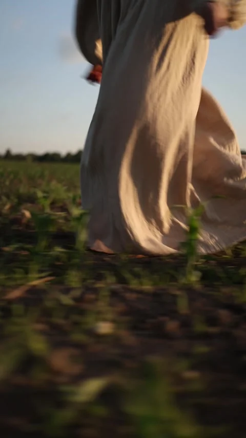 Barefoot walk on field Stock-Footage 337941364