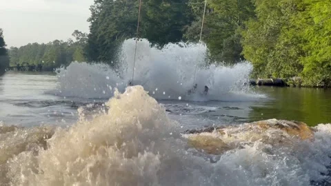 Barefoot Water Skiing With a One Legged Man, Pearl River, Louisiana, USA - 20 Ju Stock Footage 341894403