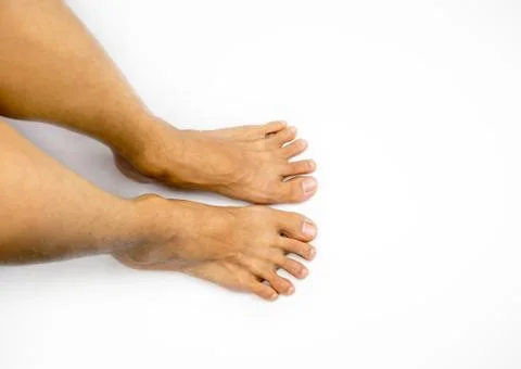 Barefoot on white background, looking down view from top Stock Photos