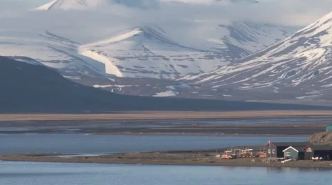 Barentsburg Snow mountain, Summer time, Cloudy Stock Footage 55768838