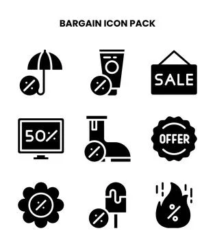 Bargain Glyph Vector Icons Pack Stock Illustration