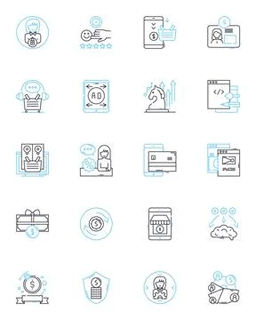 Bargain Hunter linear icons set. Thrifty, Deal-seeker, Coupr, Discount-hunter Illustrazione stock