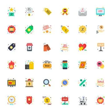 Bargain Vector Icon Set with 36 Flat Retina Ready Detail Enhanced Graphics Stock Illustration