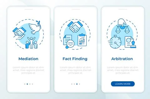Bargaining impasses resolving blue onboarding mobile app screen 스톡 일러스트