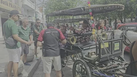 Bargaining process between tourists and horse-drawn carriage drivers Stock Footage 295857326