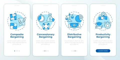 Bargaining tactics examples blue onboarding mobile app screen Stock Illustration