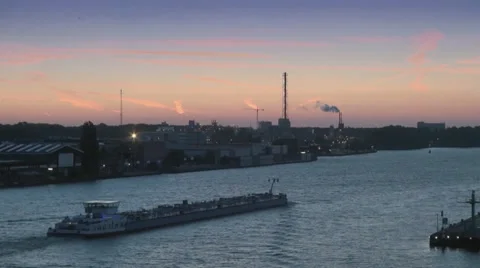 Barge on Amstel River at sunset Stock Footage 38689131
