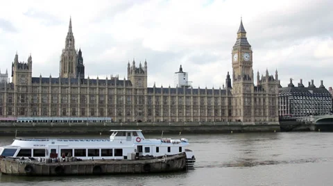 Barge and boat on river thames england 3 Stock Footage 36281140
